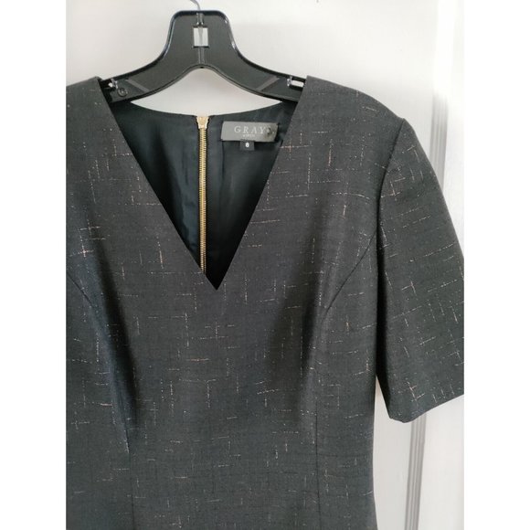 GRAY ASPEN Gorgeous Charcoal/Gold Thread Sheath Dress SIZE 8 - Picture 2 of 8